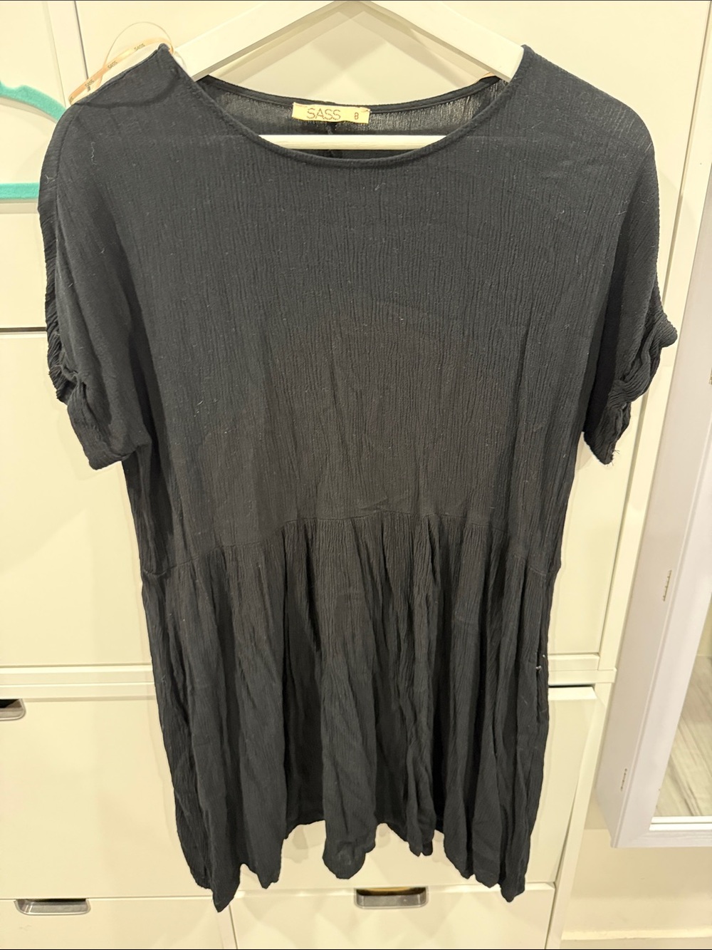 Sass Women’s Dress or Oversized Shirt Black Color Short Sleeve